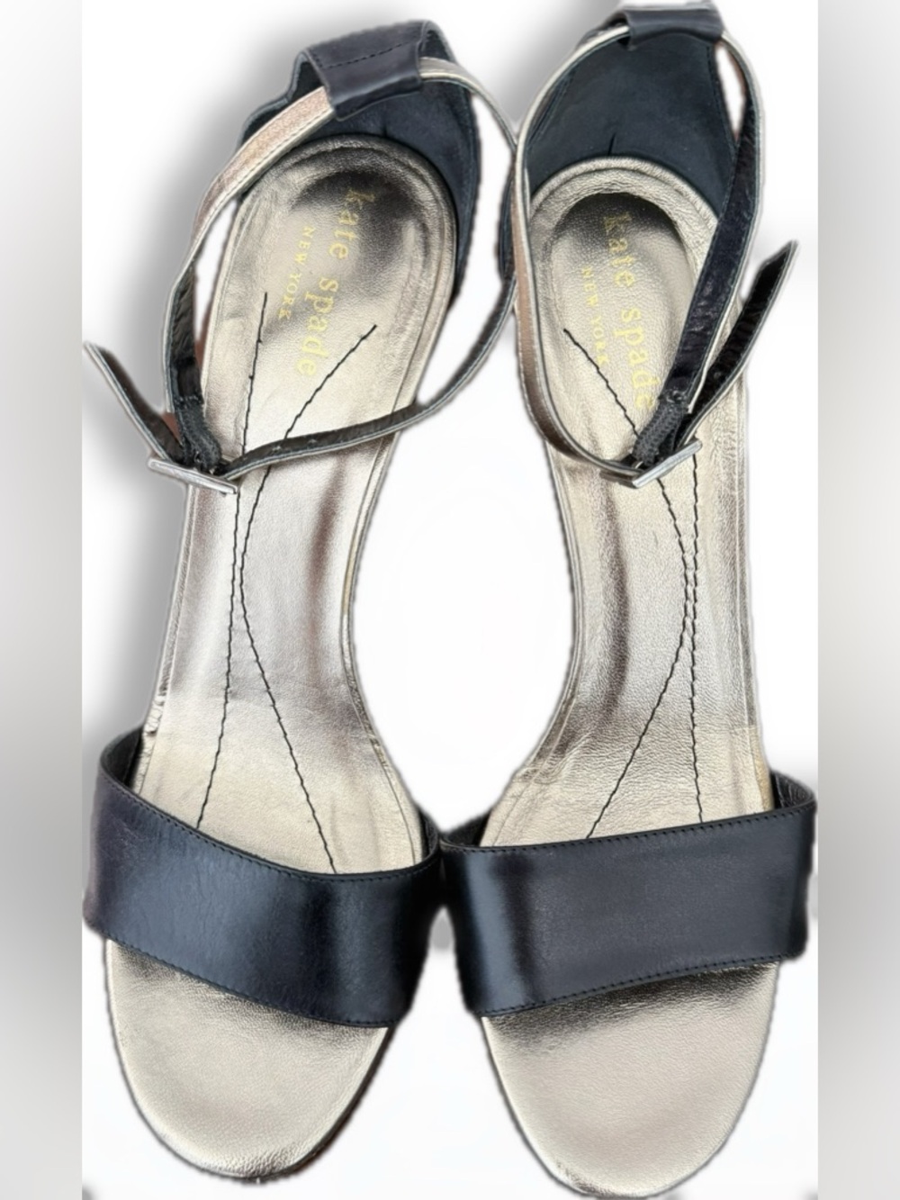 kate spade Black and Silver Ankle-Strap Open-Toe Heels